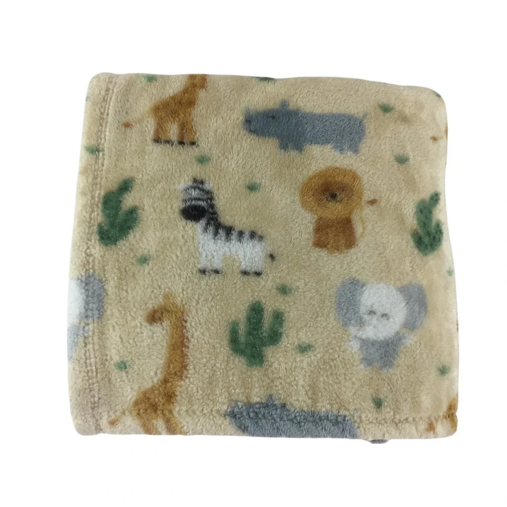 Adirondack Baby Plush‎ Blanket 28x38 Tan Safari Giraffe Zebra Lion Elephant